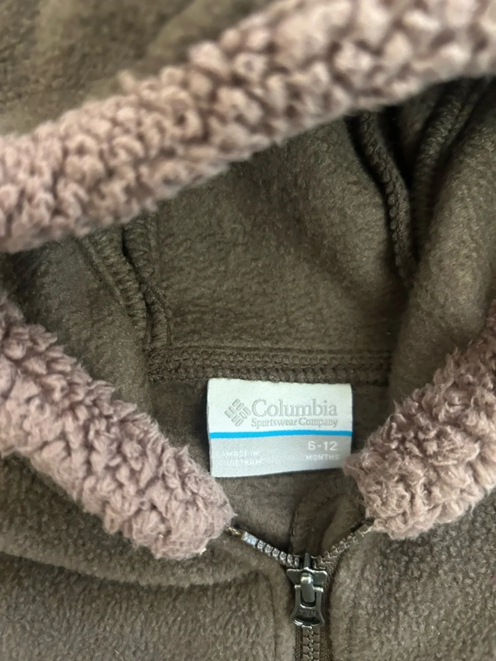 Columbia Tiny Bear ll Brown Fleece One Piece Snow Suit Baby Size 6-12 Mon